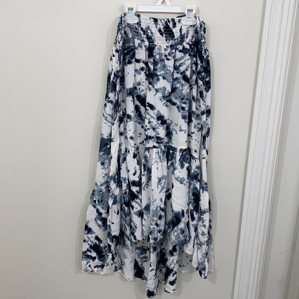 Navy and white high low shirt